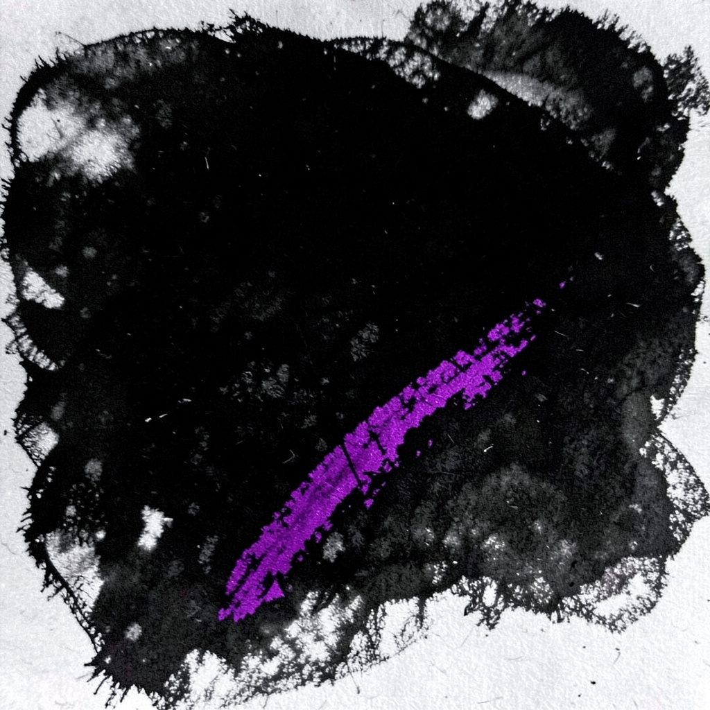 Dark charcoal illustration of soap bubbles drifting against a deep violet background, delicate and ethereal