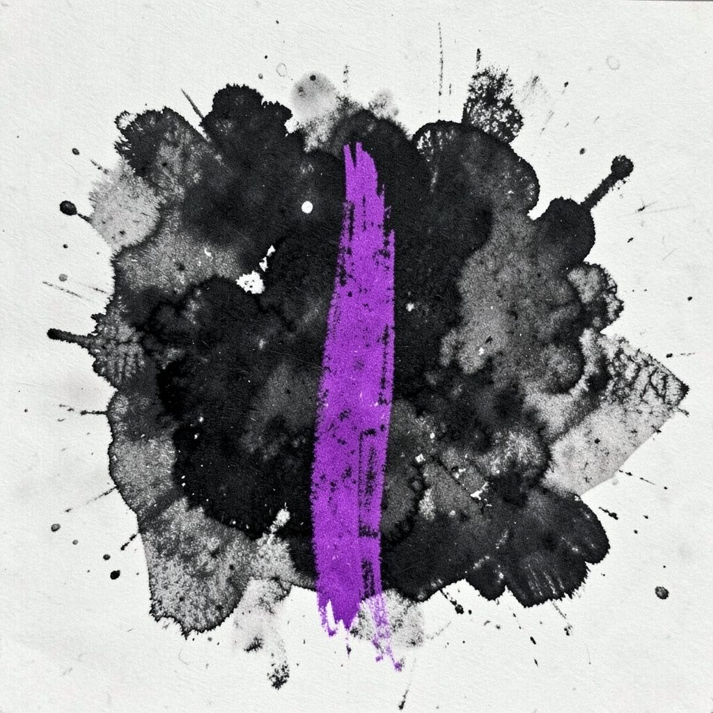 Charcoal drawing of a clown silhouette with a single spotlight, deep purple and magenta, theatrical and warm